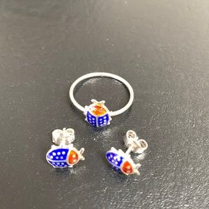 Cute sterling lady bug earring and ring set